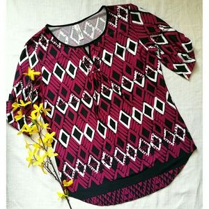 TRIBAL inspired blouse red black Size L